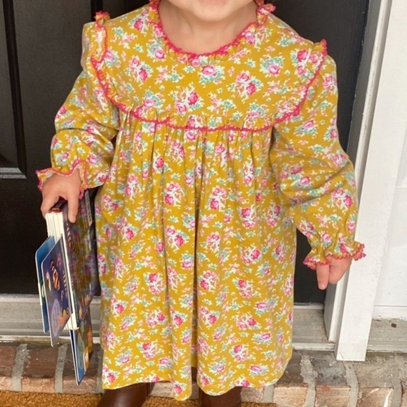 sage & Lilly Other - Sage & Lilly Floral Mustard Yellow Long Sleeve Smock Dress SIZE 3T